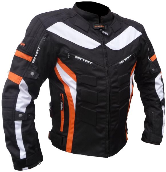 Streetfun Textil Motorrad Jacke Motorradjacke Schwarz Orange Gr. M bis 2XL