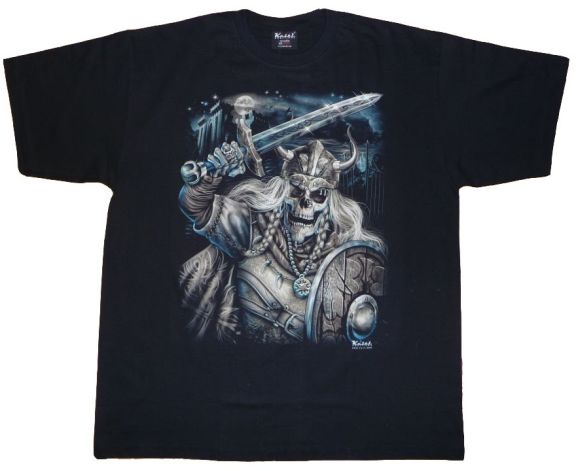 Keiti T-Shirt Motorrad Shirt schwarz mit Motiv Wikinger leuchtend Gr. M - 3XL