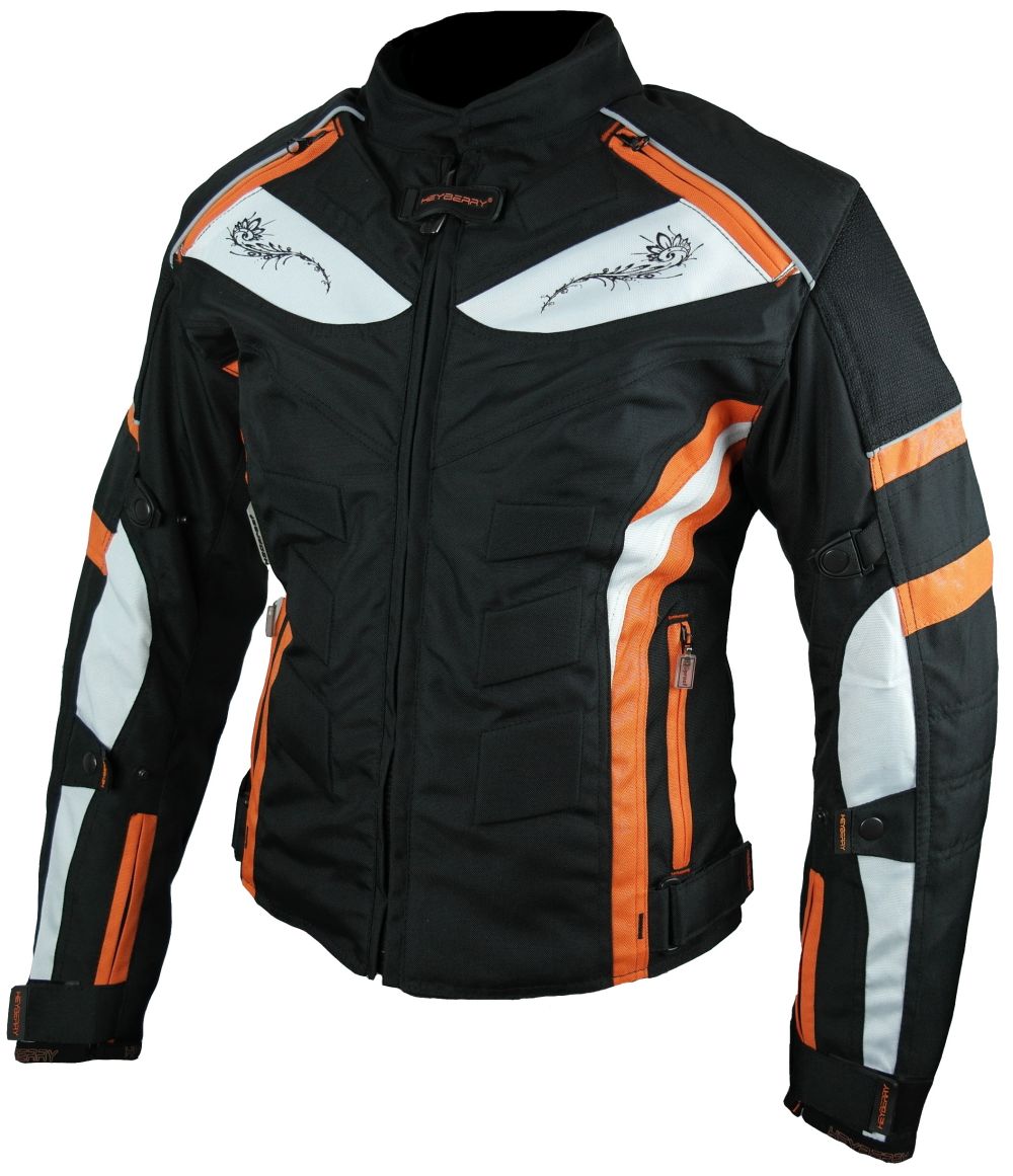 Heyberry Damen Motorrad Jacke Motorradjacke Textil Schwarz Orange Gr. S - XXL