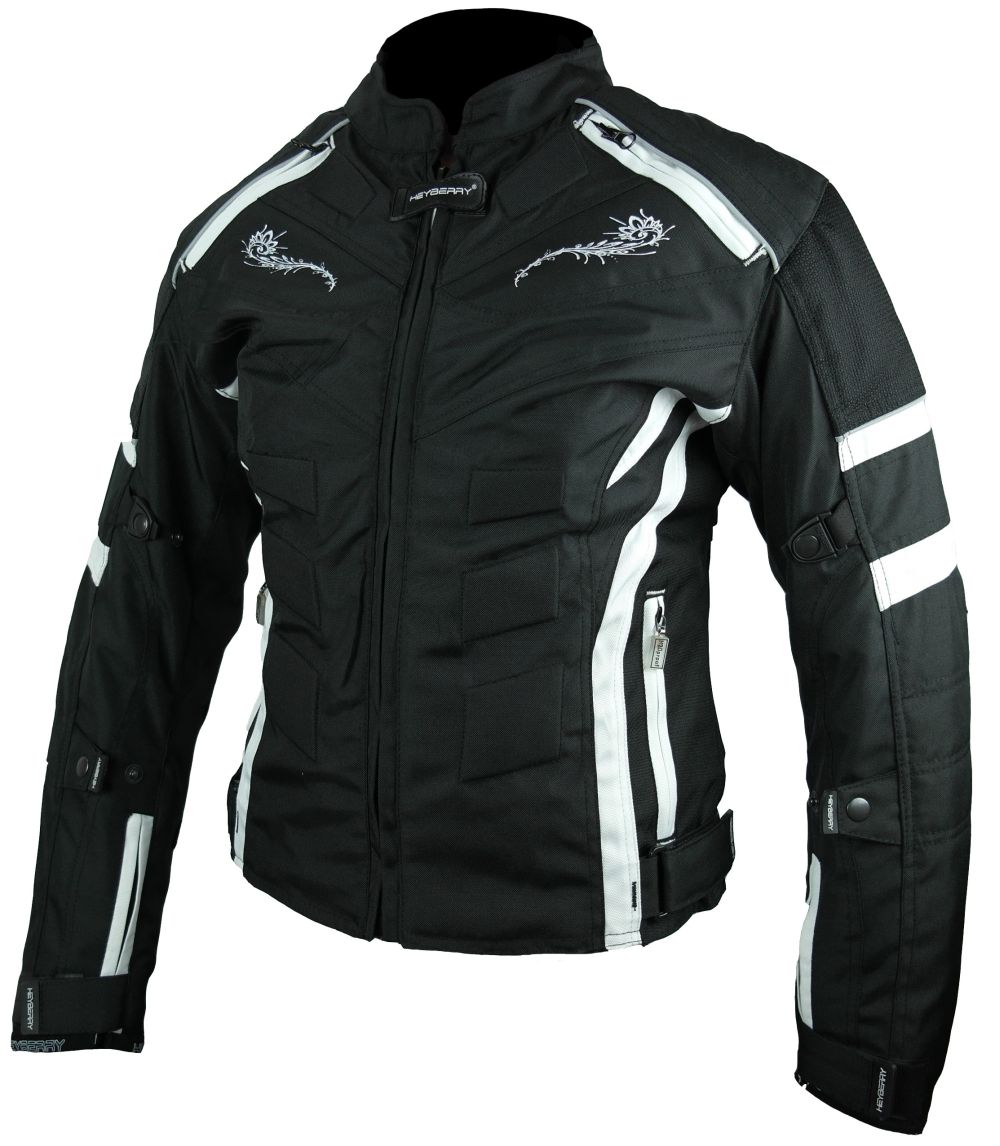 Heyberry Damen Motorrad Jacke Motorradjacke Textil Schwarz Weiß Gr. S - XXL