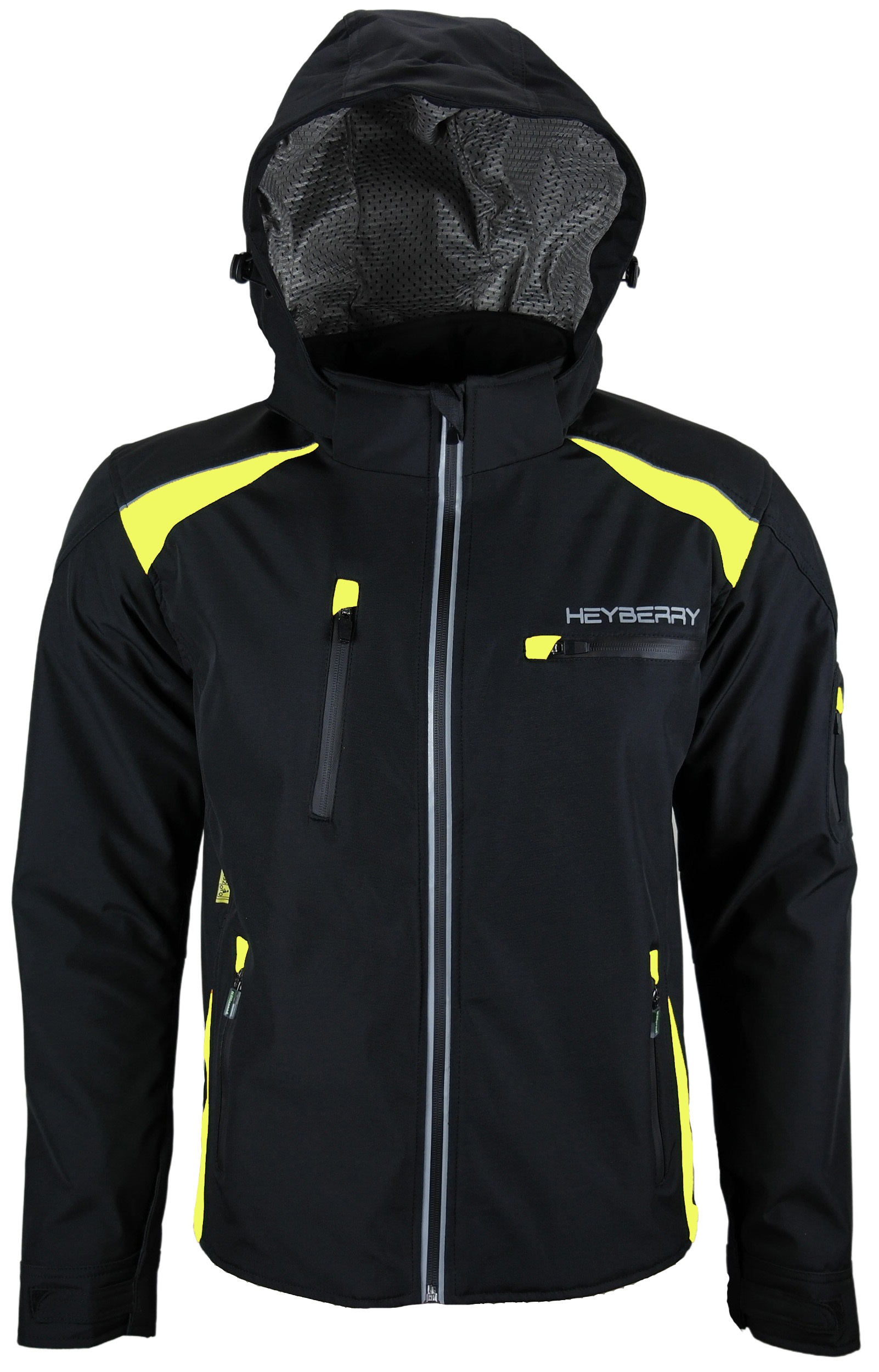 Heyberry Soft Shell Motorradjacke Textil mit Kapuze abnehmbar neon Gr. M-3XL