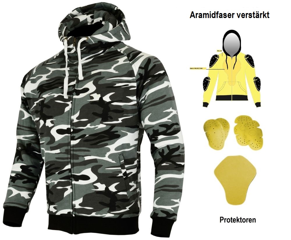 Heyberry Aramid Hoody Motorradjacke Hoodie Camouflage Gr. S - 7XL