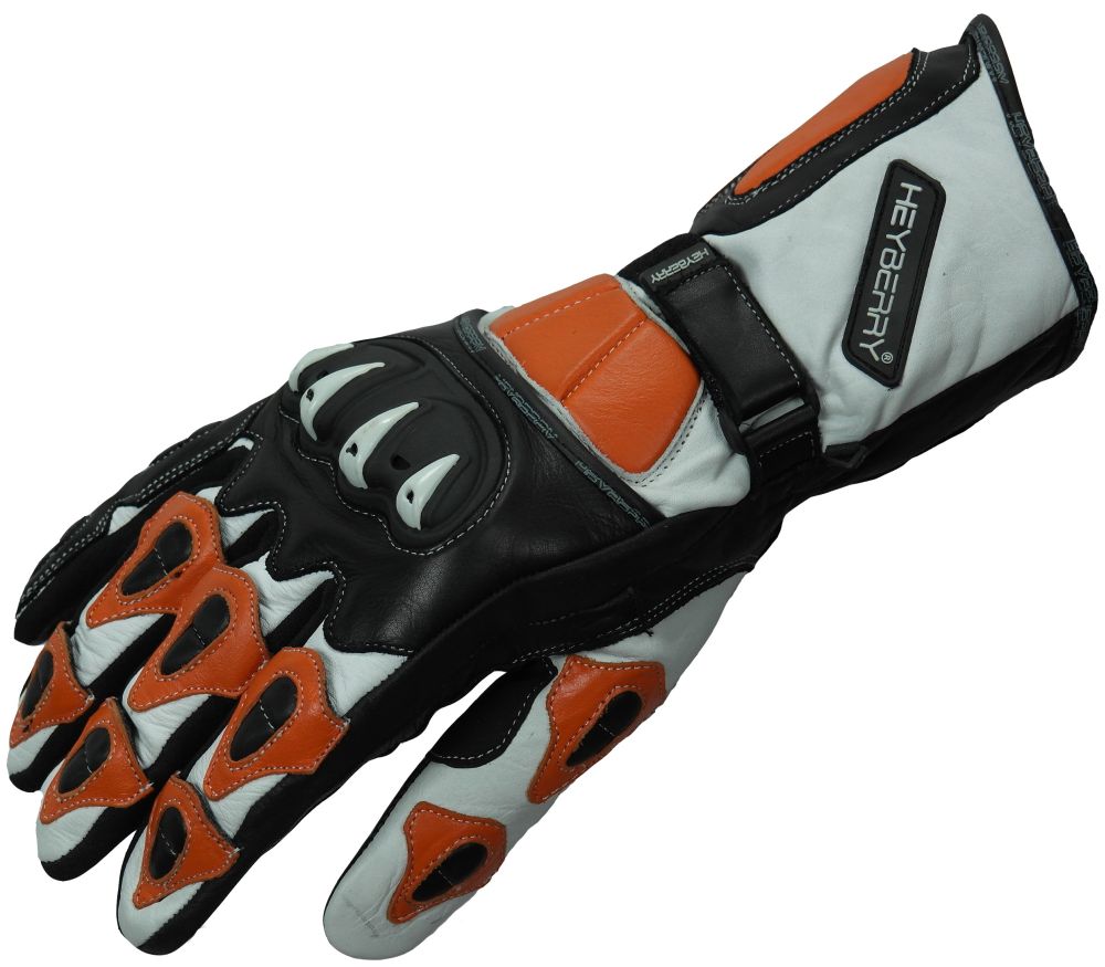 Heyberry Motorradhandschuhe Leder Motorrad Handschuhe schwarz weiß orange M-XXL