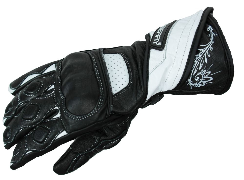 Heyberry Damen Motorradhandschuhe Leder Schwarz Weiß Gr. XS - XL