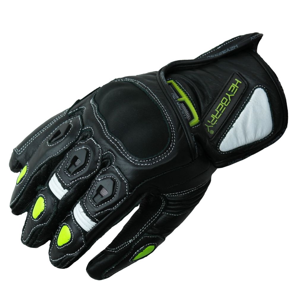 Heyberry Motorradhandschuhe kurz Leder schwarz neon Gr. M L XL