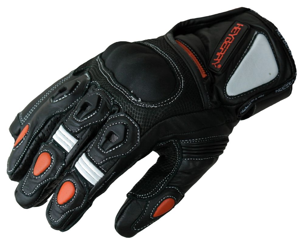 Heyberry Motorradhandschuhe kurz Leder schwarz weiß orange Gr. M L