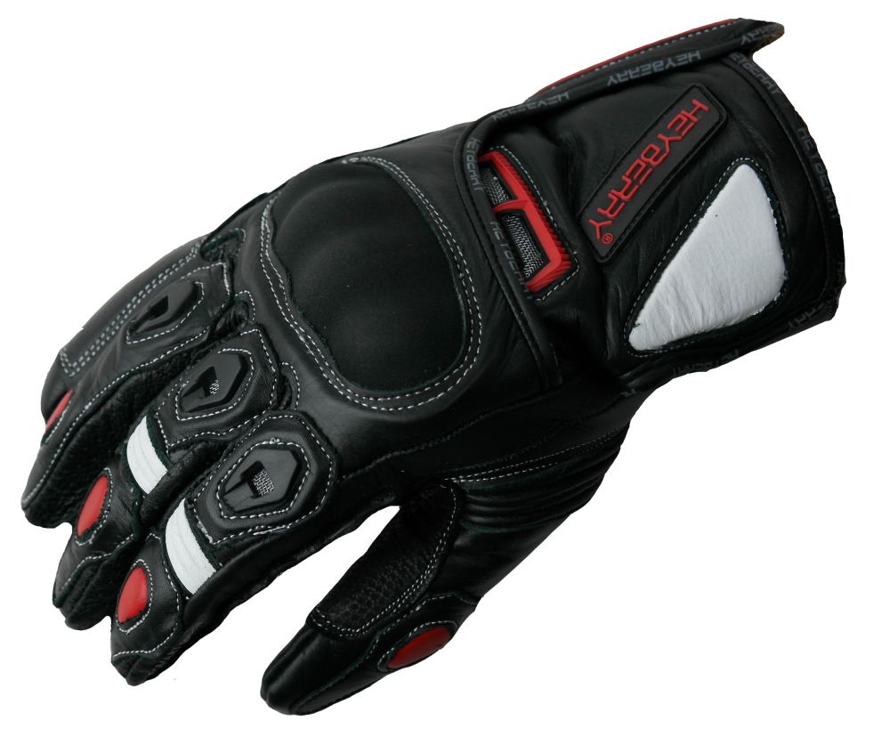 Heyberry Motorradhandschuhe kurz Leder schwarz rot Gr. M L XL