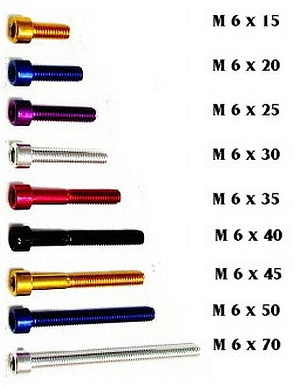 Universal Aluminium Schrauben Inbus M6 15;20;25;30;35;40;45;50;70mm eloxiert